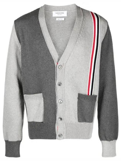 Fun Mix V-neck Cotton Cardigan Grey - THOM BROWNE - BALAAN 2