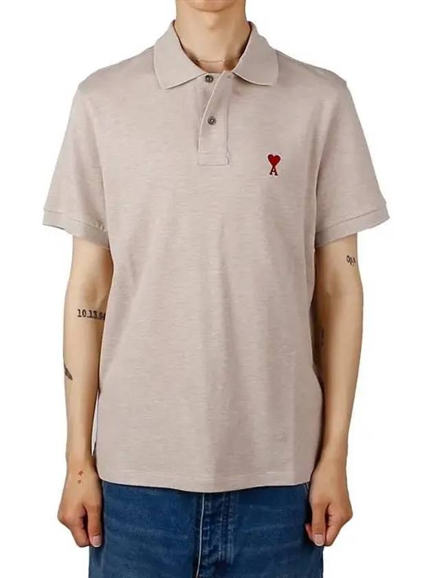 Men's Heart Logo Polo Shirt Beige - AMI - BALAAN 2