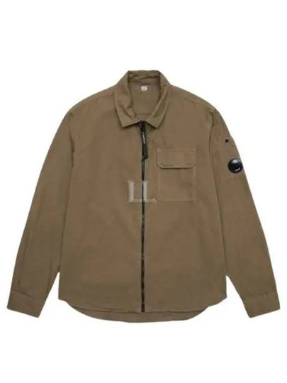 Lens Wappen Gabardine Shirt Zip-up Jacket Brown - CP COMPANY - BALAAN 2