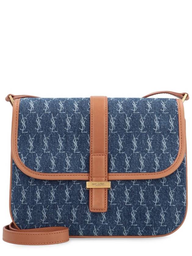 Small Monogram All Over Satchel Cross Bag Navy - SAINT LAURENT - BALAAN 2