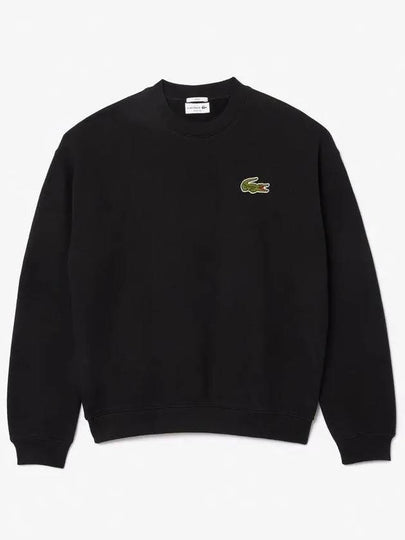 Loose Fit Badge Accent Fleece Sweatshirt Black - LACOSTE - BALAAN 2