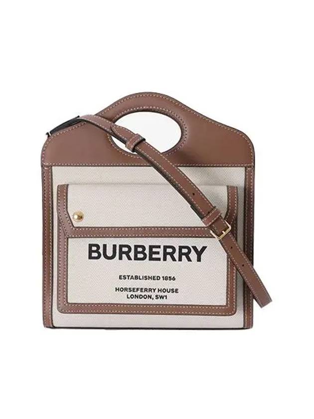 Mini Two-Tone Canvas And Leather Pocket Bag Natural Malt Brown - BURBERRY - BALAAN 3