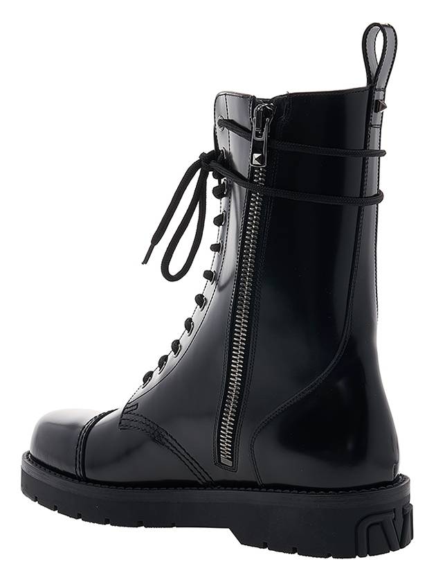 Camden Brushed Leather Worker Boots Black - VALENTINO - BALAAN 4