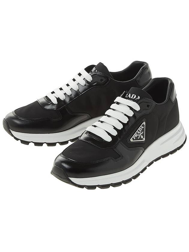 Prax 01 Re-Nylon Brushed Leather Low-Top Sneakers Black - PRADA - BALAAN 2