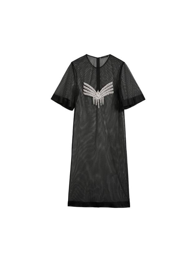 Women's Crystal Embellished T-Shirt Midi Dress Black - BURBERRY - BALAAN 1