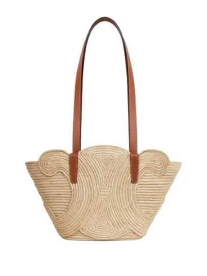 Classic Fenier Small Braid Triomphe Raffia Calfskin Tote Bag Tan - CELINE - BALAAN 2