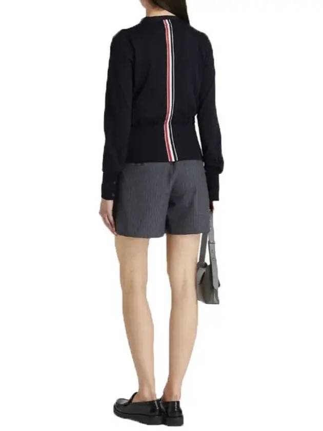 Silk Cotton Blend Relaxed V-Neck Cardigan Navy - THOM BROWNE - BALAAN 9