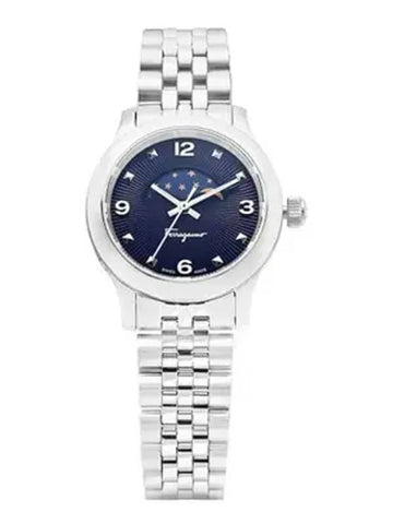 Women's Duo Moonphase Metal Watch Navy Silver - SALVATORE FERRAGAMO - BALAAN 1