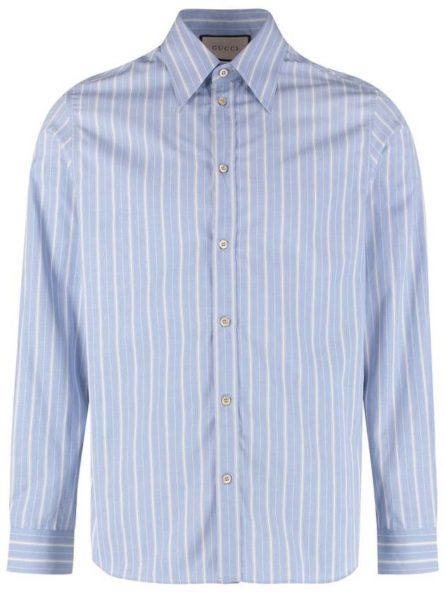 Men's Striped Cotton Boxy Long Sleeve Shirt Blue - GUCCI - BALAAN 2