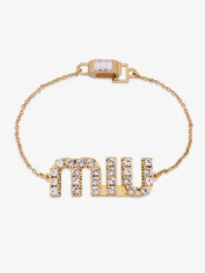 Crystal Embellished Logo Bracelet Gold - MIU MIU - BALAAN 2