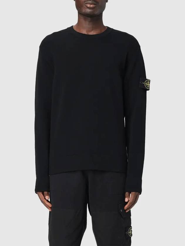 Compass Badge Crewneck Virgin Wool Knit Top Black - STONE ISLAND - BALAAN 2