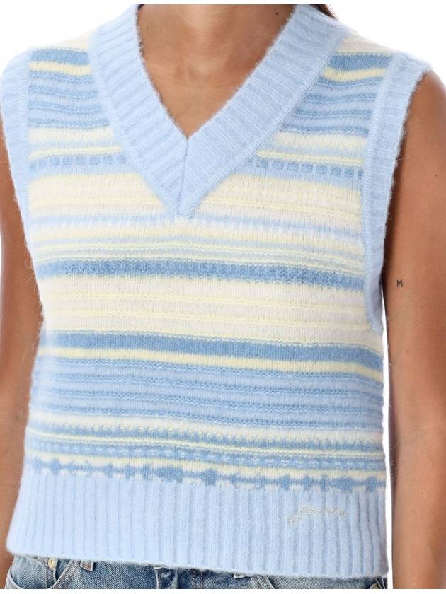 Striped Soft Wool Gilet Vest Light Blue - GANNI - BALAAN 4