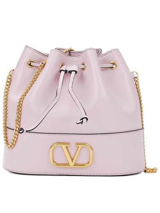 V Logo Chain Mini Bucket Bag Pink - VALENTINO - BALAAN 2