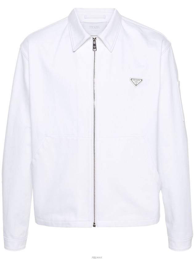 Triangle Logo Bull Denim Zip Up Jacket White - PRADA - BALAAN 2