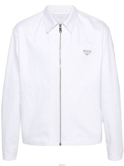 Triangle Logo Bull Denim Zip Up Jacket White - PRADA - BALAAN 2