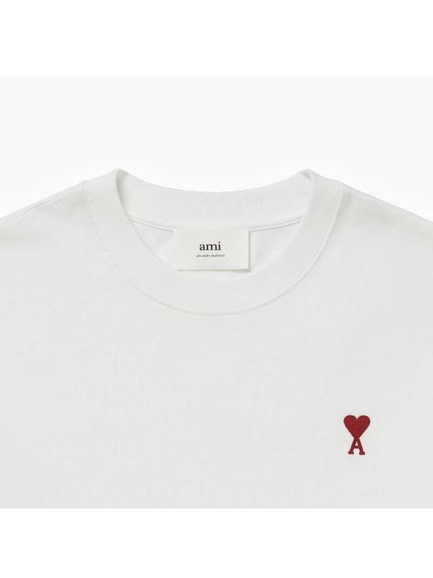 Chain Stitch Heart Logo Long Sleeve T-Shirt White - AMI - BALAAN 4