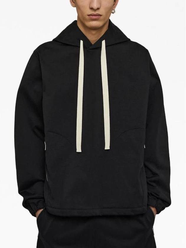 Two Side Zip Pockets Technical Cotton Hoodie Black - JIL SANDER - BALAAN 6