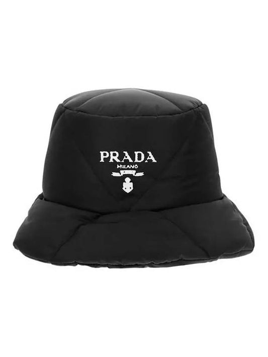 logo re-nylon padded bucket hat black - PRADA - BALAAN.