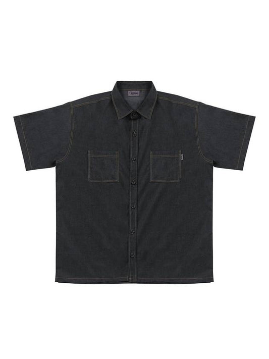 Fake Denim Short Sleeve Shirt Black - ARCANE FUNK - BALAAN 1