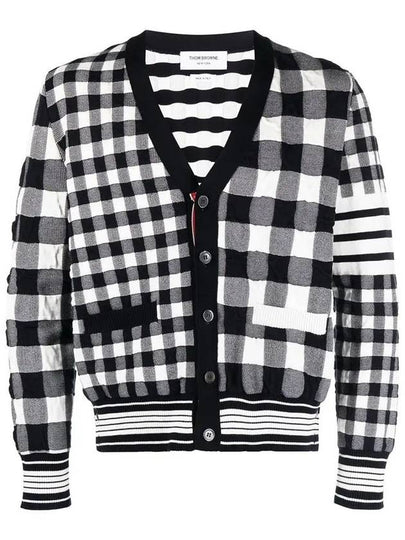 4-Bar Stripe Funmix Gingham Jacquard Cardigan Navy - THOM BROWNE - BALAAN 2