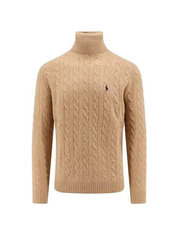 Embroidered Logo Cable Wool Turtleneck Brown - POLO RALPH LAUREN - BALAAN 1