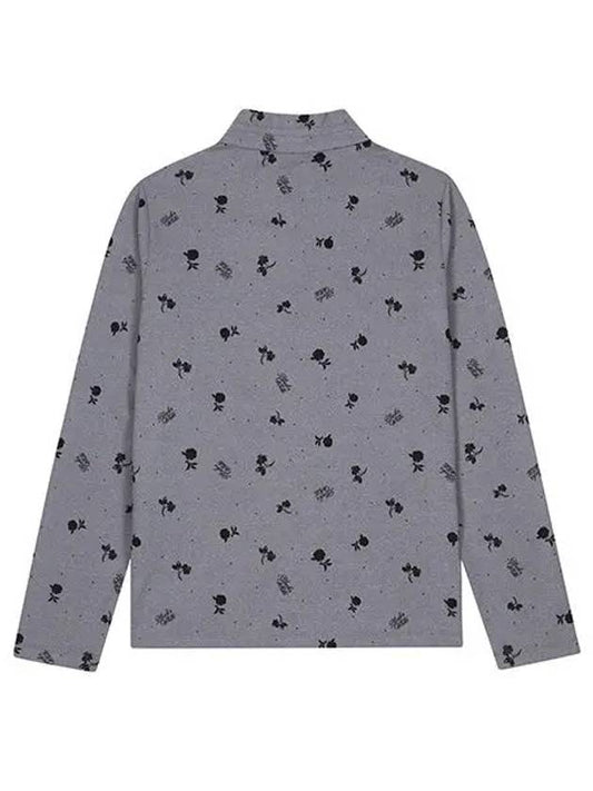 Women s flower print half zip up t shirt 9514LXSS GREY - BLACK&WHITE - BALAAN 2