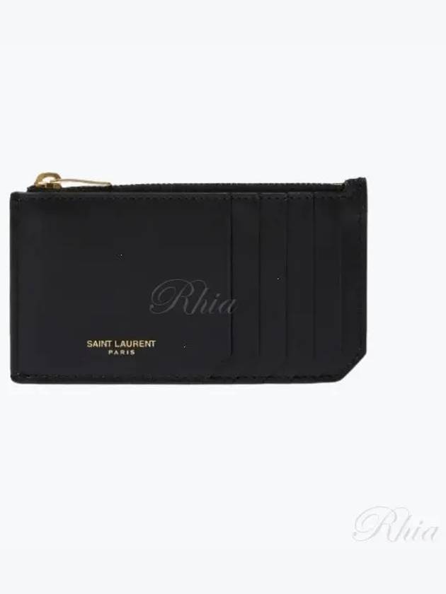 Leather Zipper Card Wallet Black - SAINT LAURENT - BALAAN 2