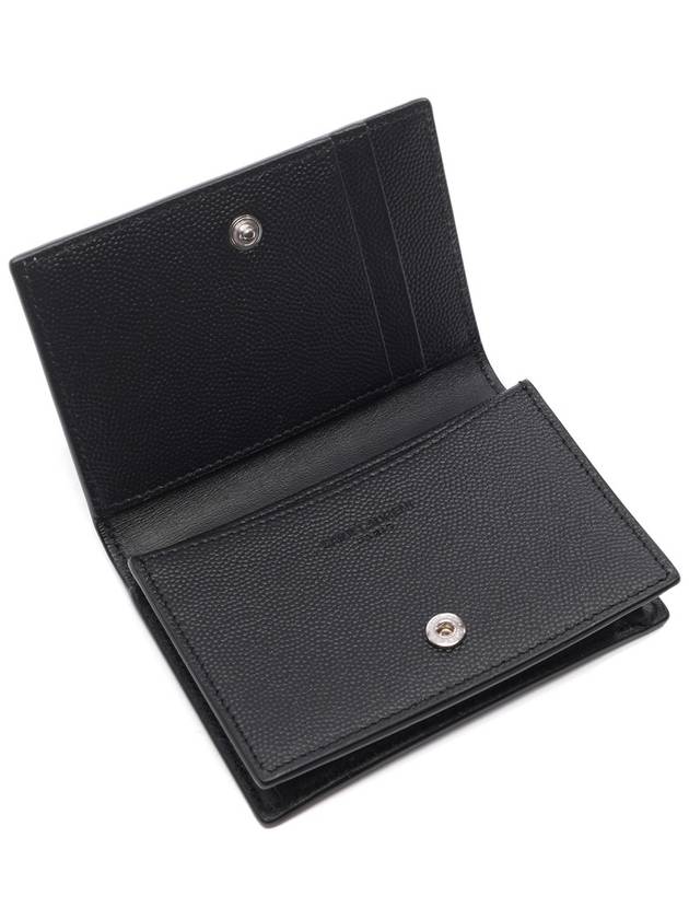 Business Flap in Grain De Poudre Embossed Leather Card Wallet Black - SAINT LAURENT - BALAAN 6