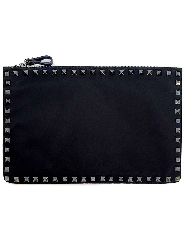 Rockstud Zippered Nylon Clutch Bag Black - VALENTINO - BALAAN 6