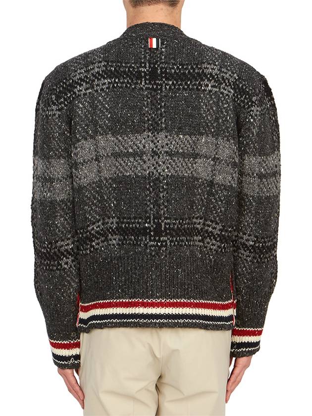 Donegal Tartan Stripe V-Neck Cardigan Grey - THOM BROWNE - BALAAN 6