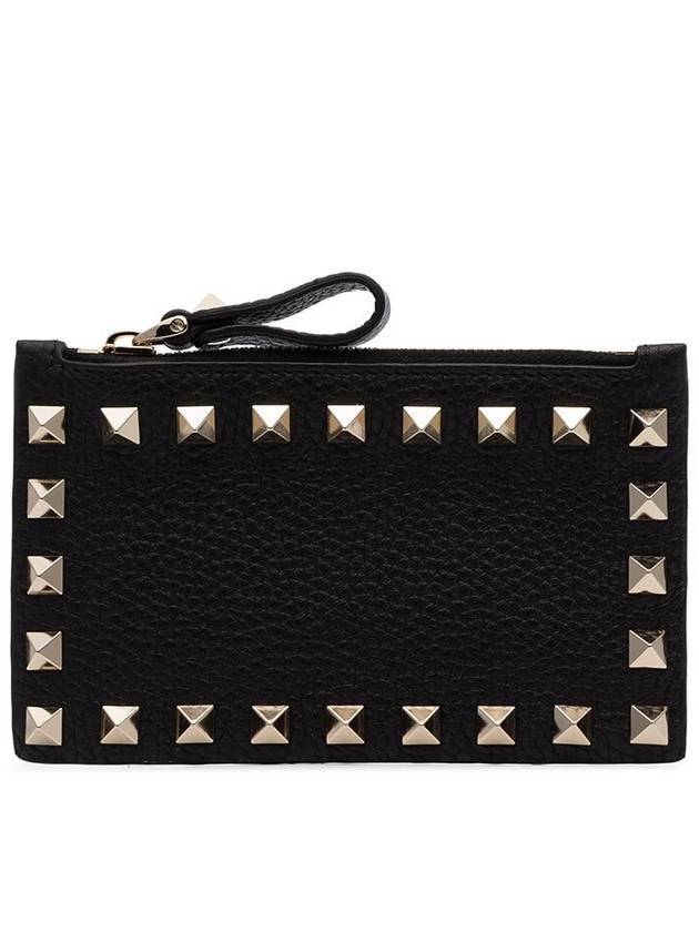 Rockstud Zipper Card Wallet Black - VALENTINO - BALAAN 2