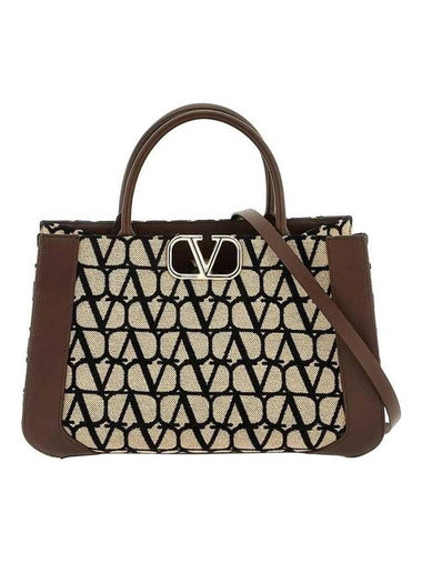 Medium V Logo Signature Iconographe Hand Tote Bag Beige - VALENTINO - BALAAN 1