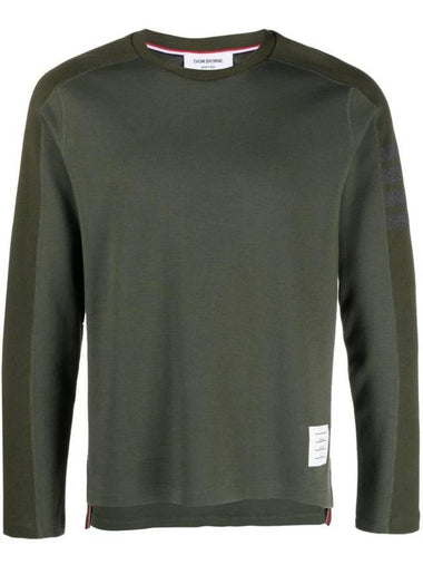 4-Bar Striped Cotton Long Sleeve T-Shirt Green - THOM BROWNE - BALAAN 1