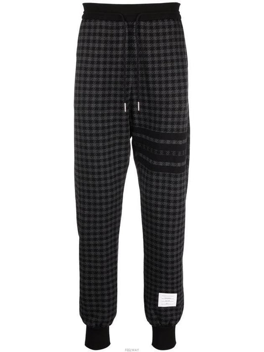 4 Bar Cotton Gun Club Check Jacquard Track Pants Black - THOM BROWNE - BALAAN.