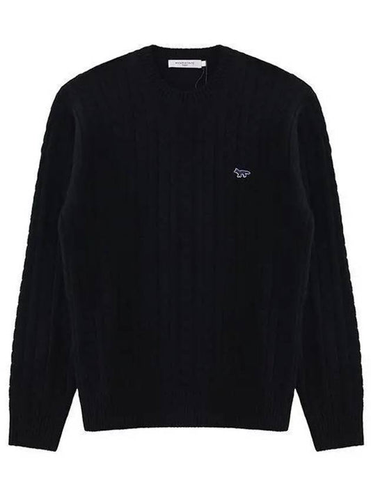 22FW JM00535KT1070 BK Navy Fox Patch Classic Round Sweater Black 998404 - MAISON KITSUNE - BALAAN 1