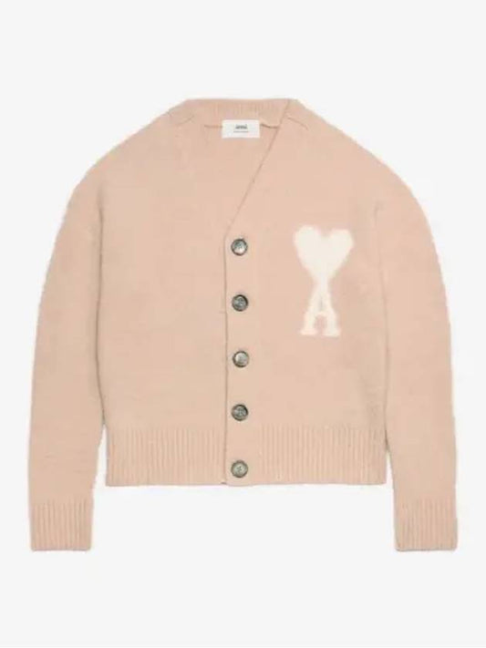 Heart Logo Oversized Cardigan Pink Ivory - AMI - BALAAN 2