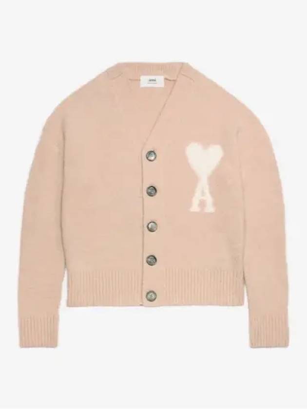 Heart Logo Oversized Cardigan Pink Ivory - AMI - BALAAN 3