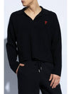 Small Heart Long Sleeve Polo Shirt Black - AMI - BALAAN 3