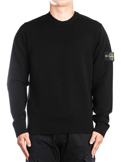 Compass Badge Crewneck Virgin Wool Knit Top Black - STONE ISLAND - BALAAN 2