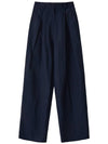 Wide Pin Tuck Linen Slacks Navy - LESEIZIEME - BALAAN 9