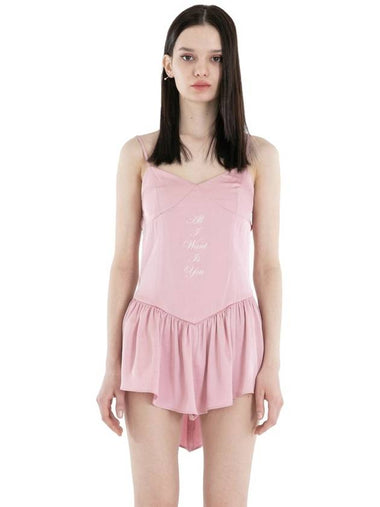 Lettering Satin Short Dress Pink - ITZAVIBE - BALAAN 1