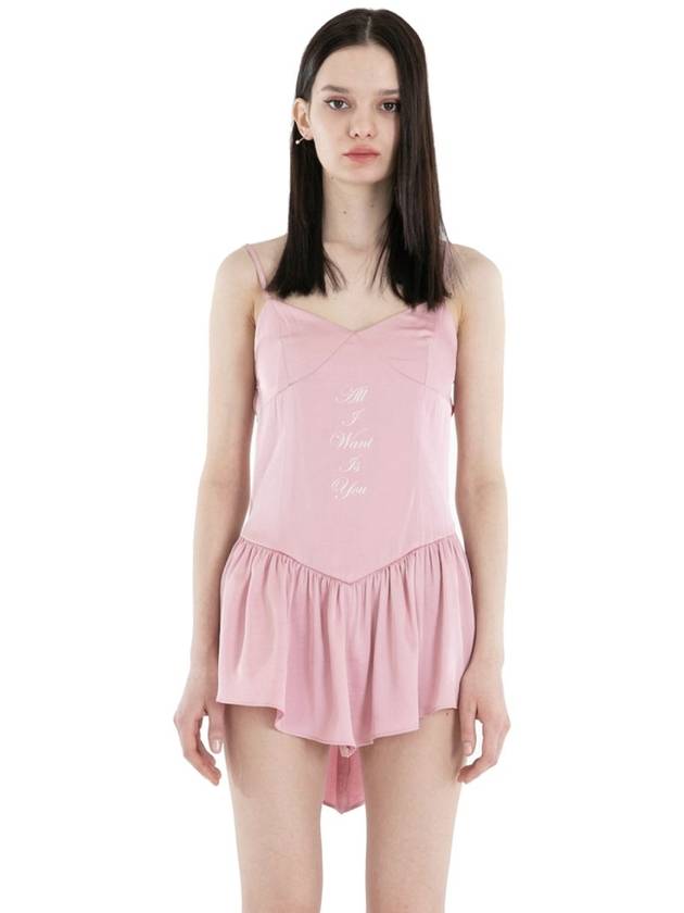 Lettering Satin Short Dress Pink - ITZAVIBE - BALAAN 2