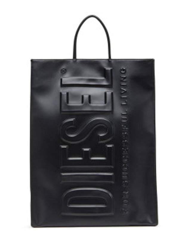 3D Shopper Embossed Logo L-PU Tote Bag Black - DIESEL - BALAAN 2