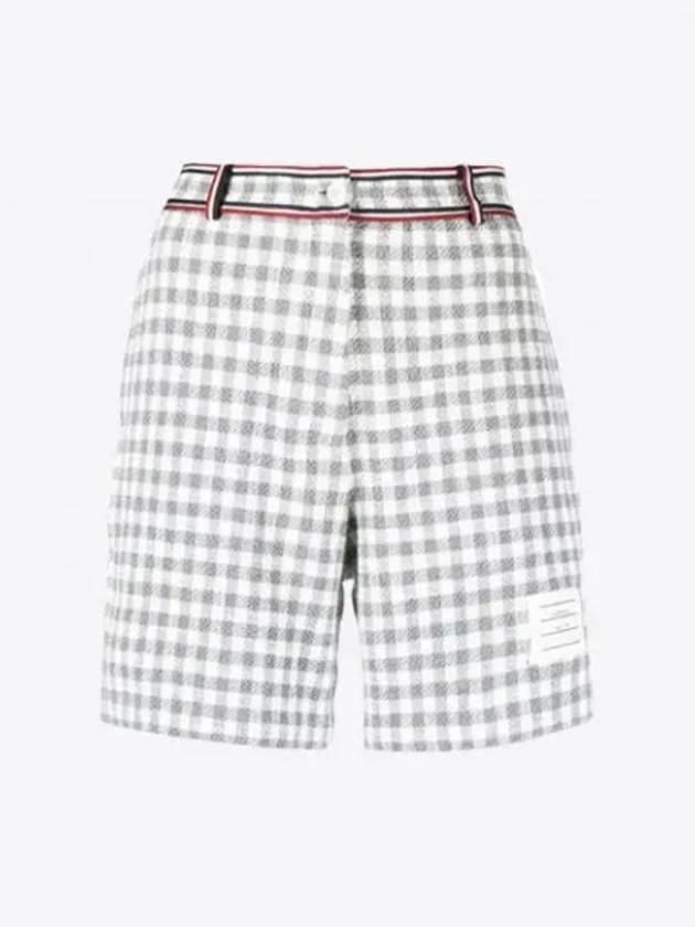 Gingham Stripe Trim High Waisted Shorts Medium Grey - THOM BROWNE - BALAAN 2