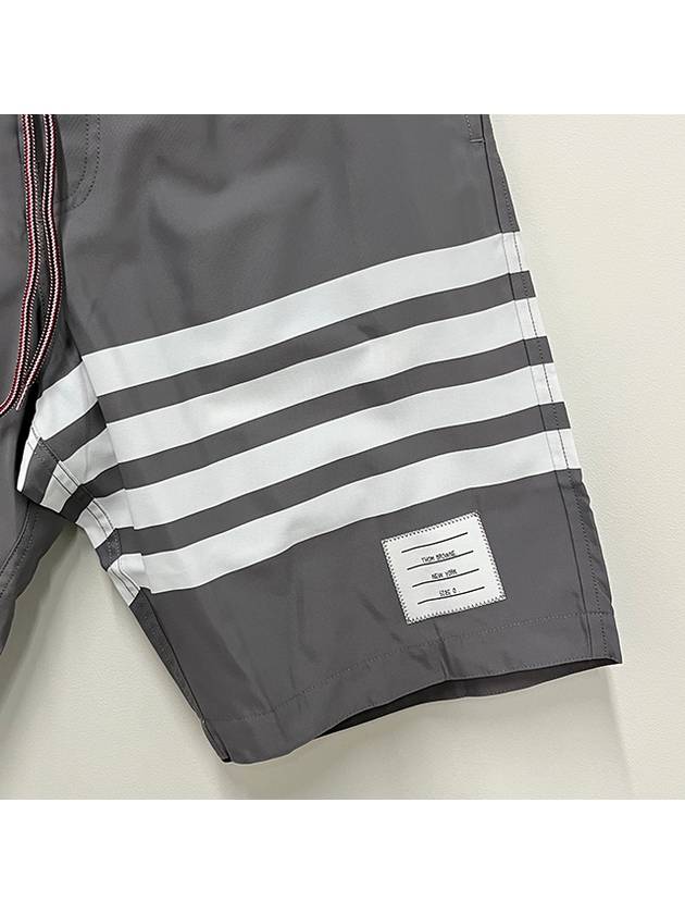 Men's Diagonal Drawstring Waist Board Swim Shorts Mid Grey - THOM BROWNE - BALAAN 5