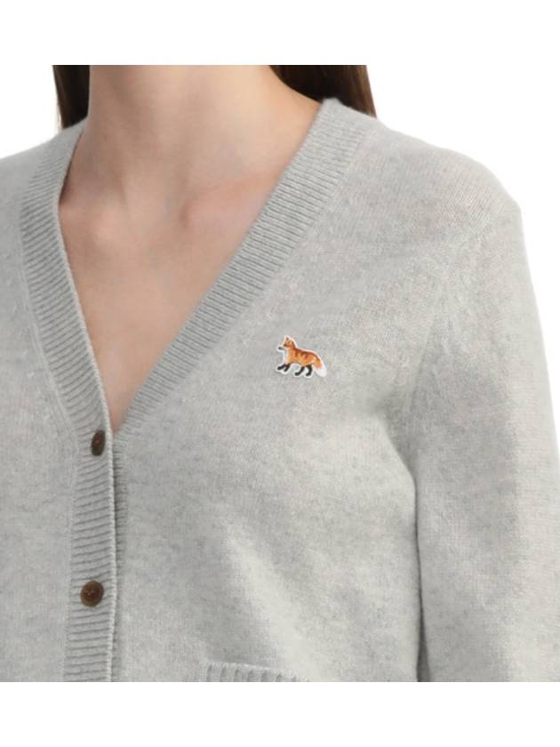 Baby Fox Patch Boxy Cardigan Light Gray Women s - MAISON KITSUNE - BALAAN 3