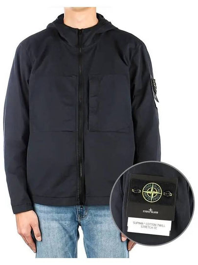 Men's Wappen Patch Supima Cotton Hooded Jacket Navy - STONE ISLAND - BALAAN 2