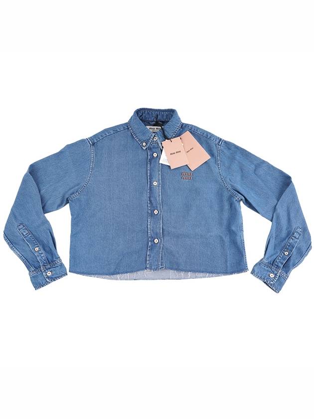 Embroidered Logo Denim Shirt Navy - MIU MIU - BALAAN 2