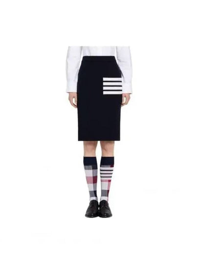 Women's Fine Merino Wool 4 Bar Stitch Pencil Skirt Navy - THOM BROWNE - BALAAN 2