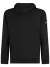 Garment Dyed Cotton Fleece Badge Hoodie Black - STONE ISLAND - BALAAN 2